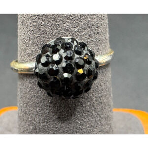 Vtg Sterling Silver 925 LA Signed Dome Black Crystal Cocktail Ring Sz 7.25
